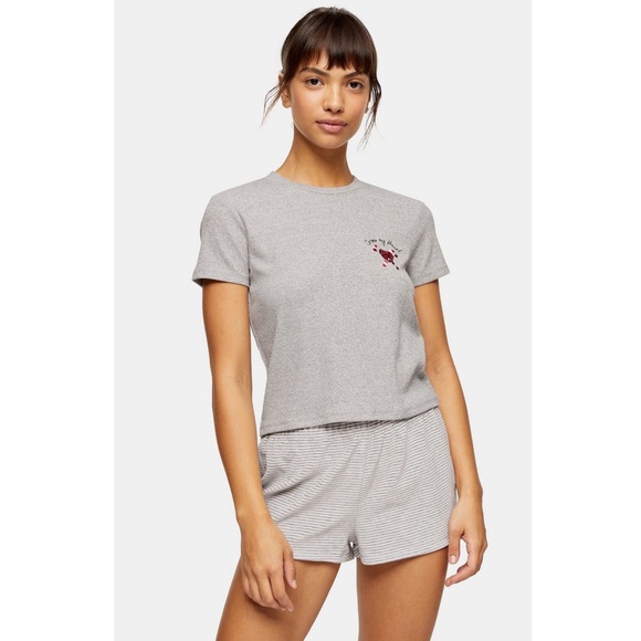 Topshop Other - Topshop Cross My Heart Pajama Set Candy Cane Gray